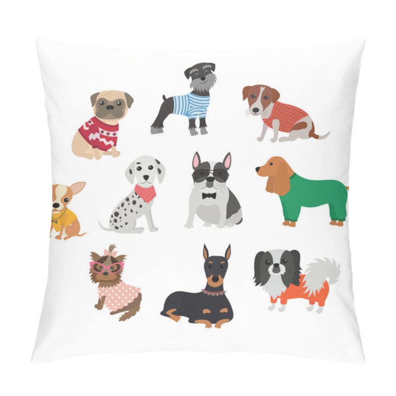 Personality  Set Of Different Breeds Of Dogs In Clothing And Accessories Pillow Covers