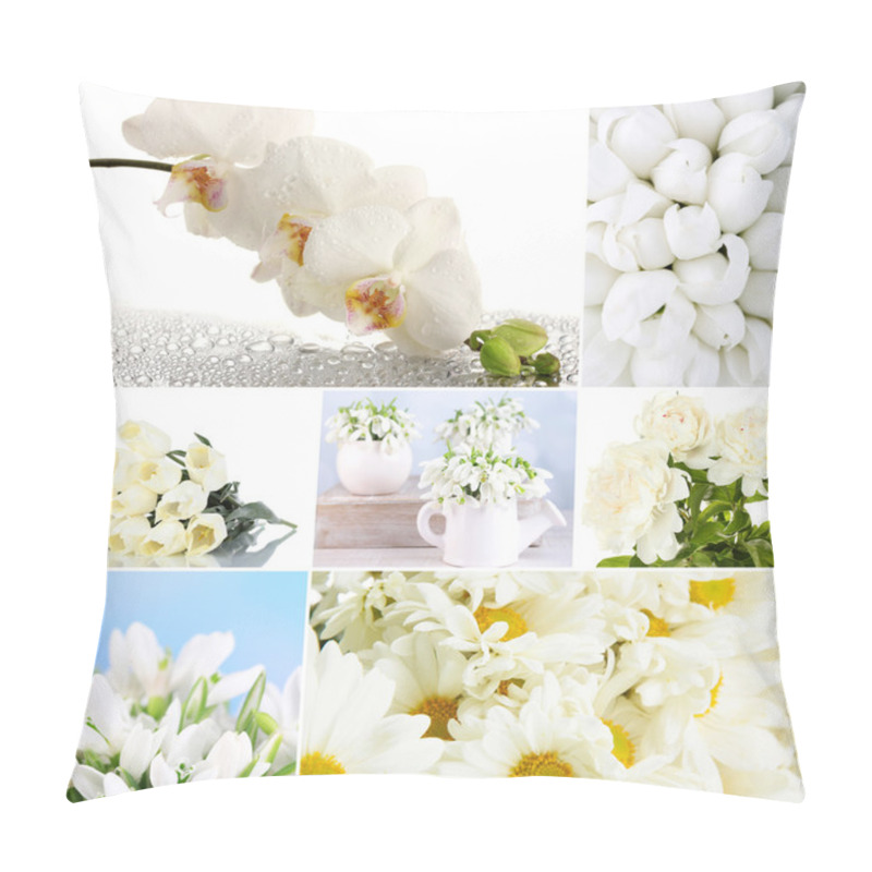 Personality  Collage Of Different White Flowers Pillow Covers