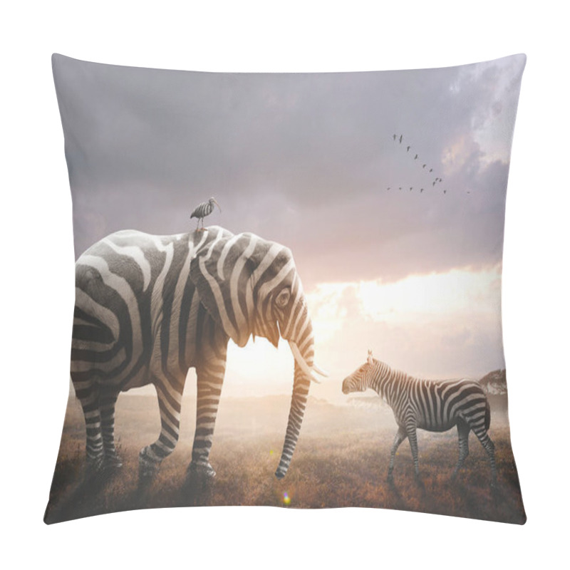 Personality  A Surreal Image Of An African Elephant Wearing Black And White Zebra Stripes Pillow Covers