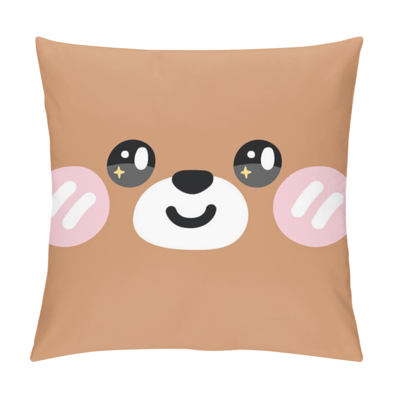 Personality  Cute Face Bear Have Wink Eyes Cartoon.Brown Background.Animal Character Design.Kawaii Style.Vector.Illustration. Pillow Covers