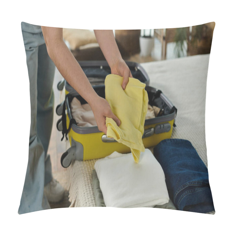 Personality  Young Woman Meticulously Packing Suitcase, Preparing For A Vacation And Trip. Pillow Covers