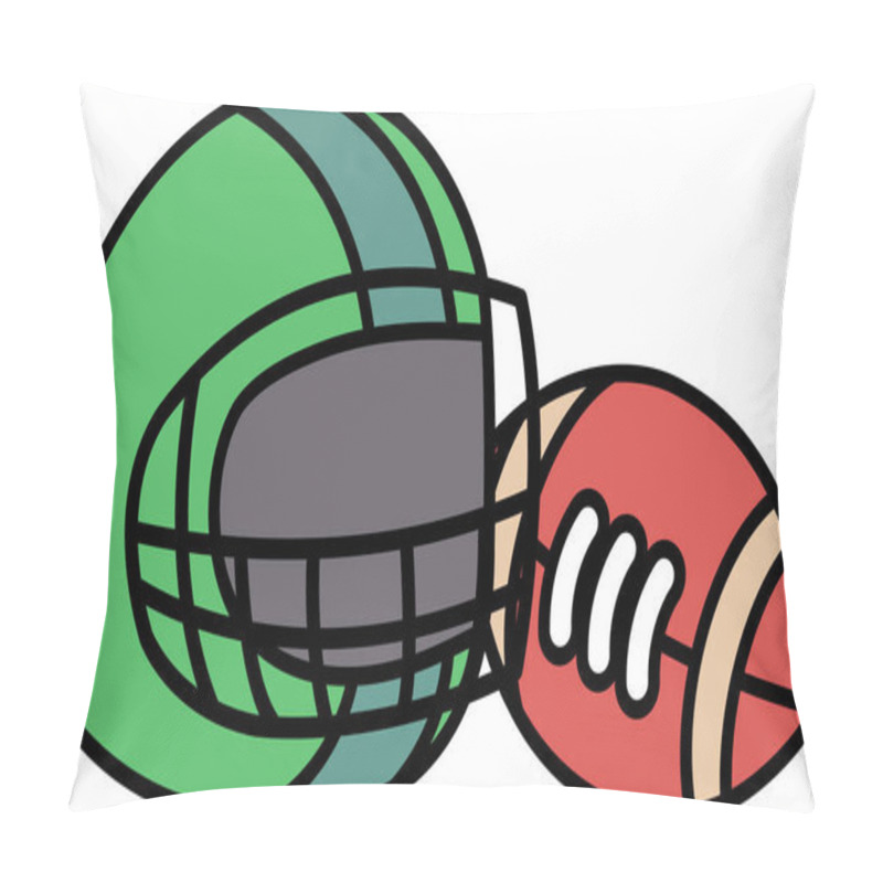 Personality  A Cartoonish Football Helmet And Football Are Shown Next To Each Other. The Helmet Is Green And The Football Is Red Pillow Covers