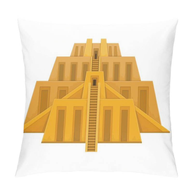 Personality  Cartoon Drawing: Ancient Zikkurat. Architecture Of Babylon, Assyria, Mesopotamia. Template For Use. Vector Color Illustration Isolated On White Background. Pillow Covers