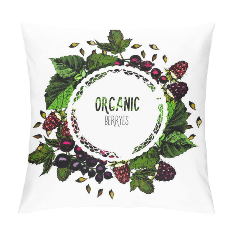 Personality  Label Organic Berryes On A White Background.  Pillow Covers