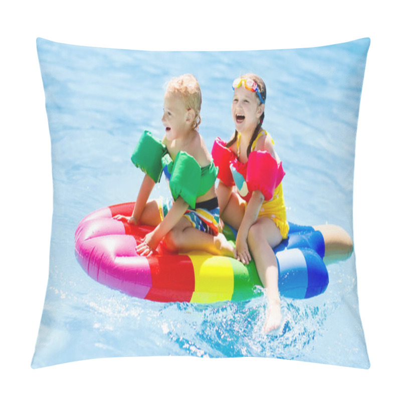 Personality  Kids On Inflatable Float In Swimming Pool.  Pillow Covers