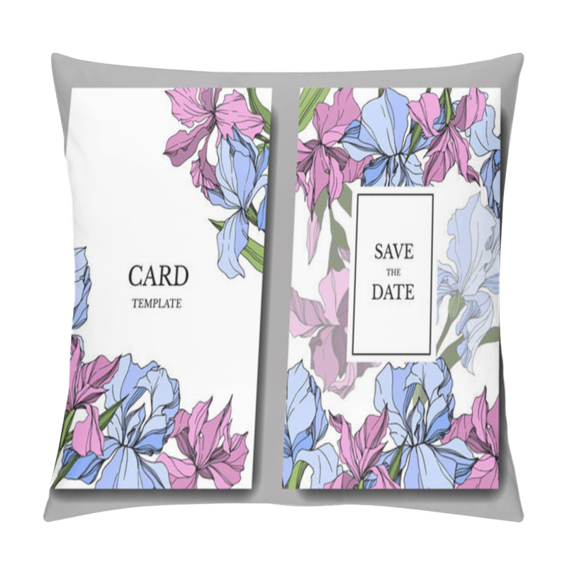 Personality  Vector Irises Illustration. Greeting Cards Templates With Flowers,  Pillow Covers