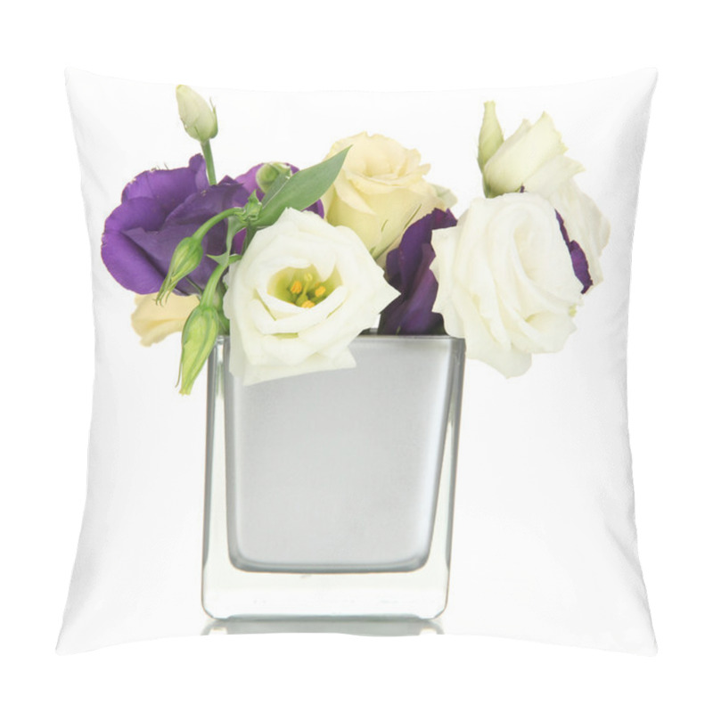 Personality  Bouquet Of Eustoma Flowers In Vase Isolated On White Pillow Covers