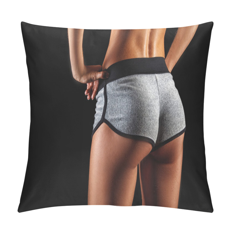 Personality  Closeup Woman Buttocks Over Dark Pillow Covers