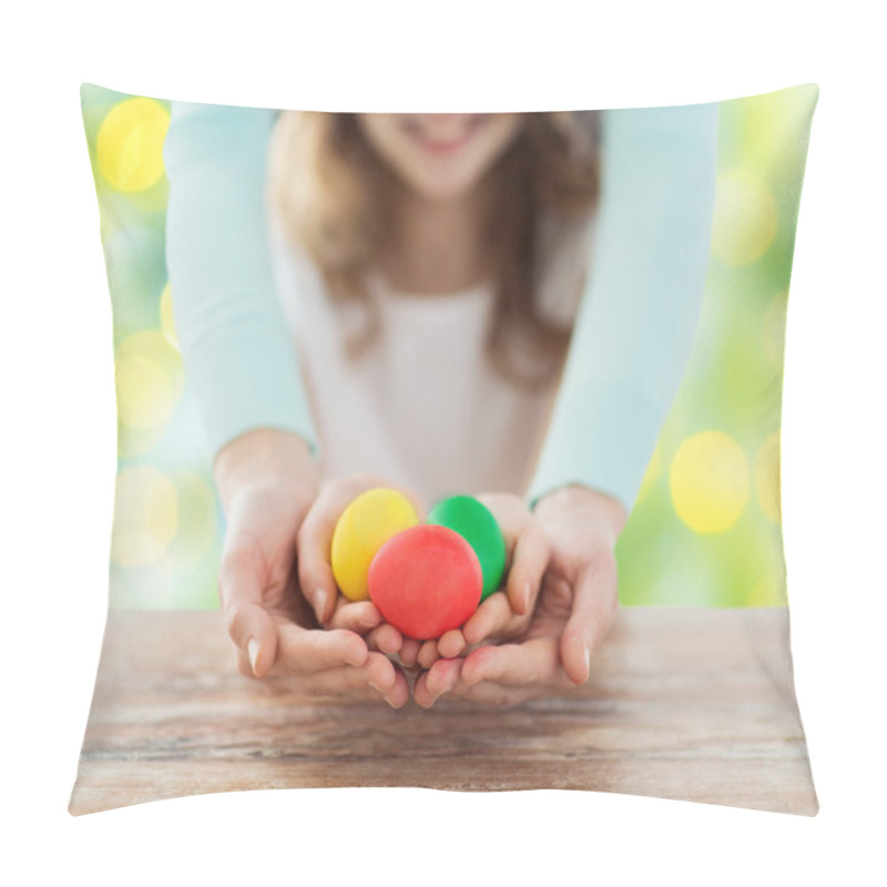 Personality  Close Up Of Happy Family Holding Easter Eggs Pillow Covers