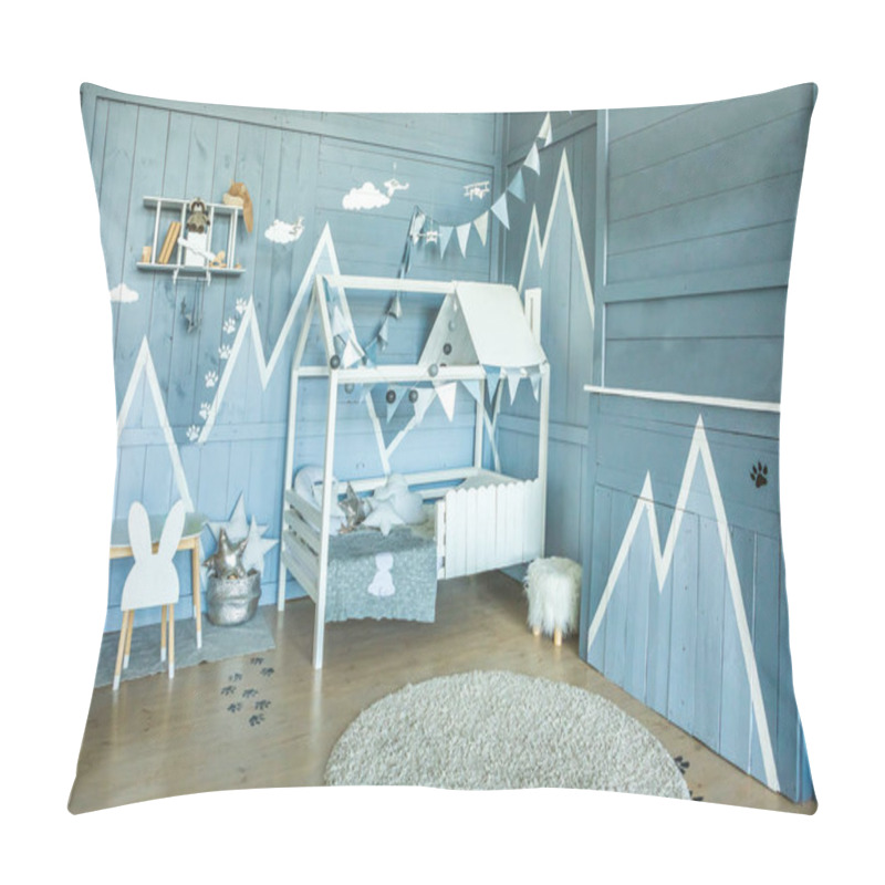 Personality  Blue Bedroom Interior For Small Pilot Boy. Lovely And Cozy Room For Kid Pillow Covers