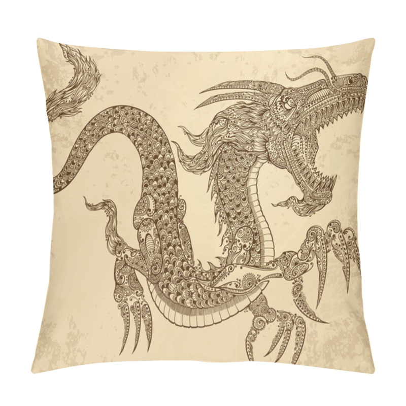 Personality  Henna Tattoo Tribal Dragon Doodle Sketch Vector Pillow Covers