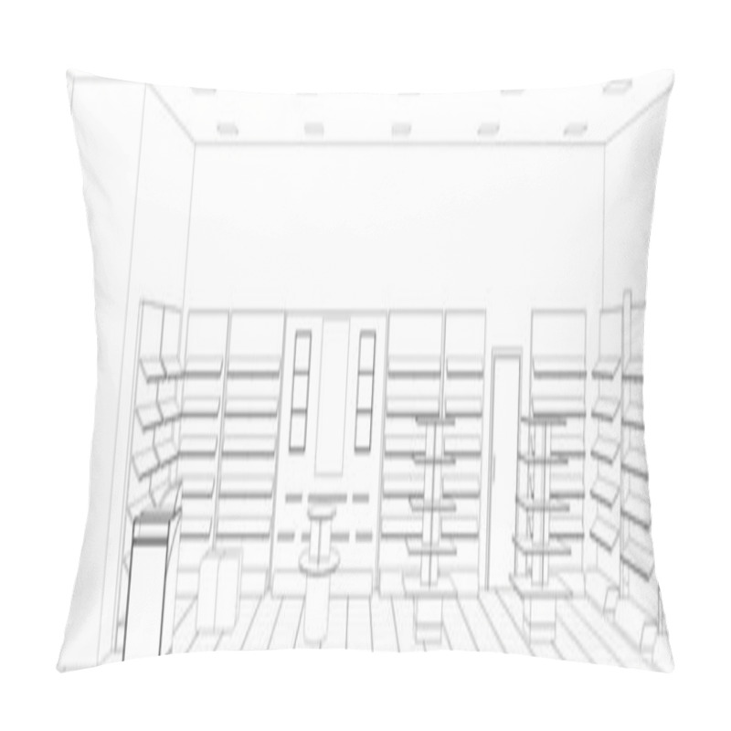 Personality  Interior Contour Visualization, 3D Illustration, Sketch, Outline Pillow Covers