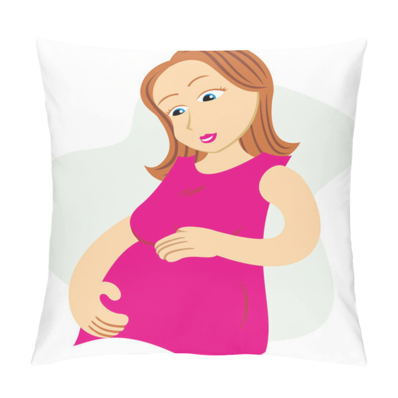 Personality  Mother Pregnant Woman Caressing Her Belly. Ideal For Catalogs, Informative And Pregnancy Guides Pillow Covers