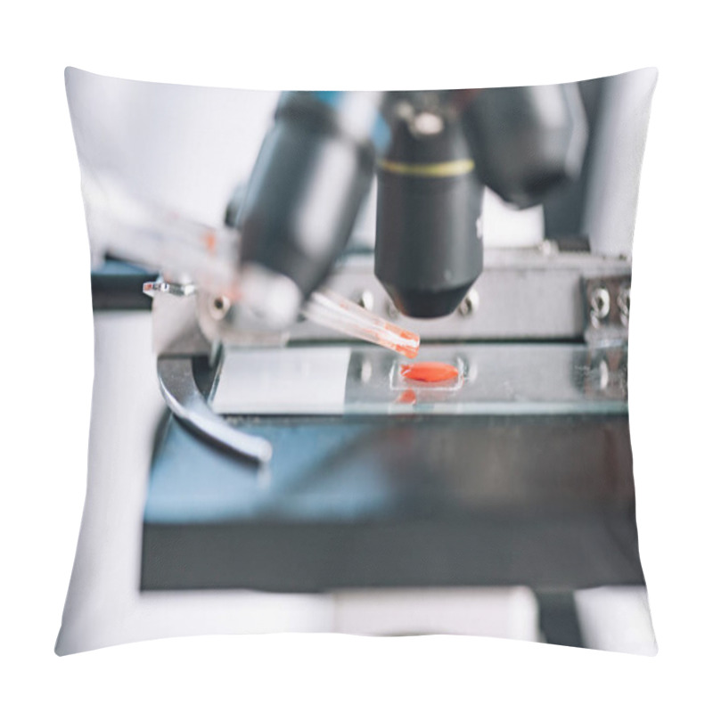 Personality  Selective Focus Of Red Sample In Microscope  Pillow Covers