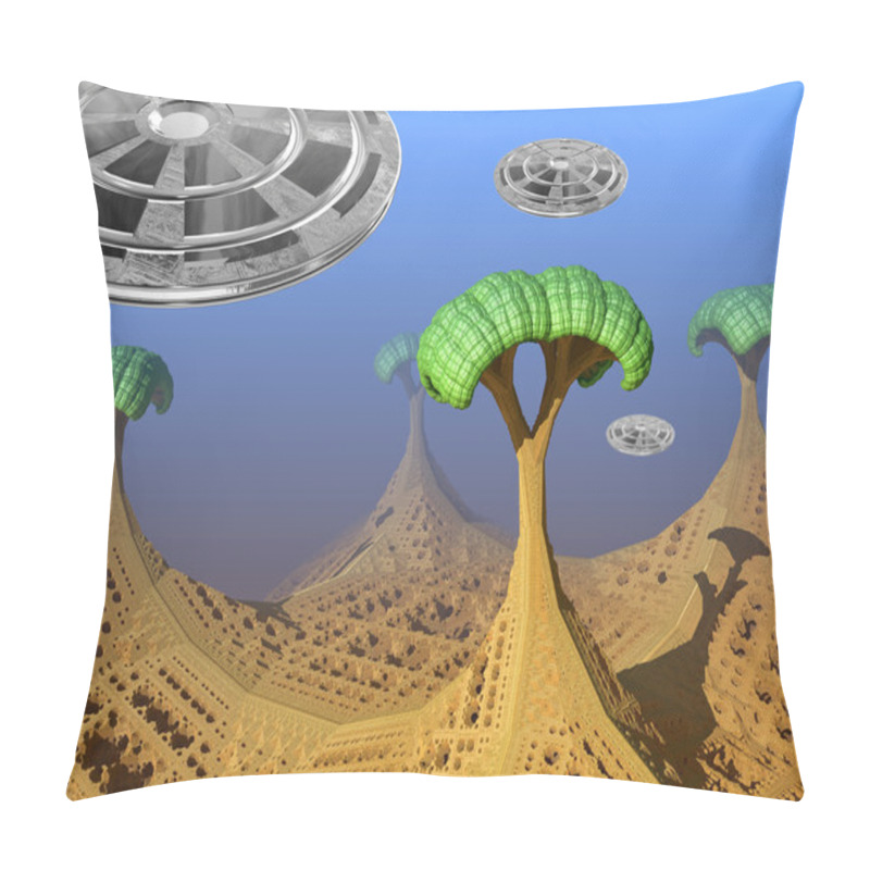 Personality  Fantasy Alien Landscape With UFOs Pillow Covers