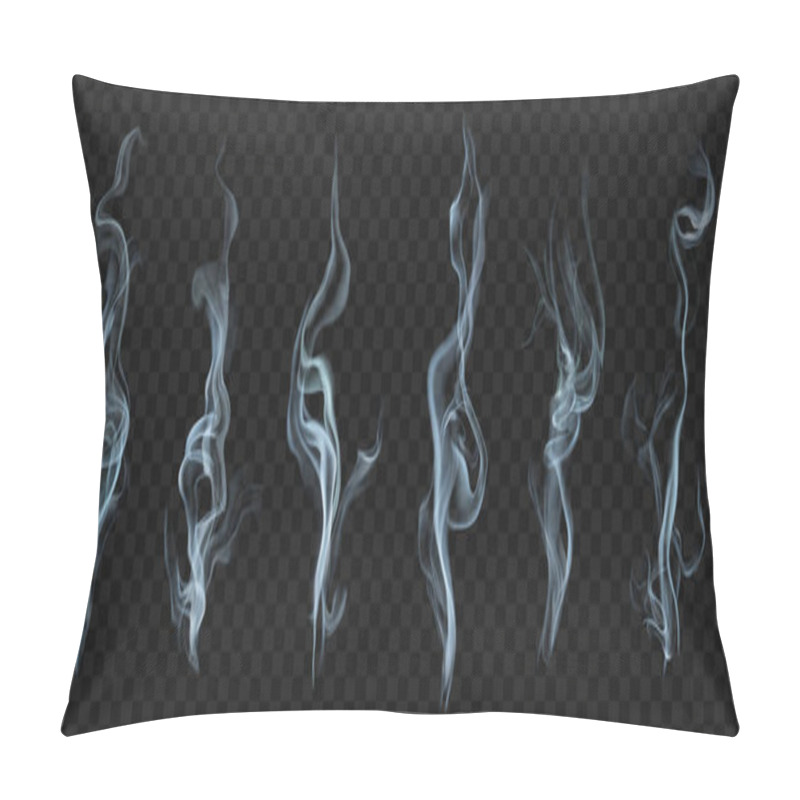 Personality  Set Of Several Realistic Transparent Smoke Or Steam In White And Gray Colors, For Use On Dark Background. Transparency Only In Vector Format Pillow Covers