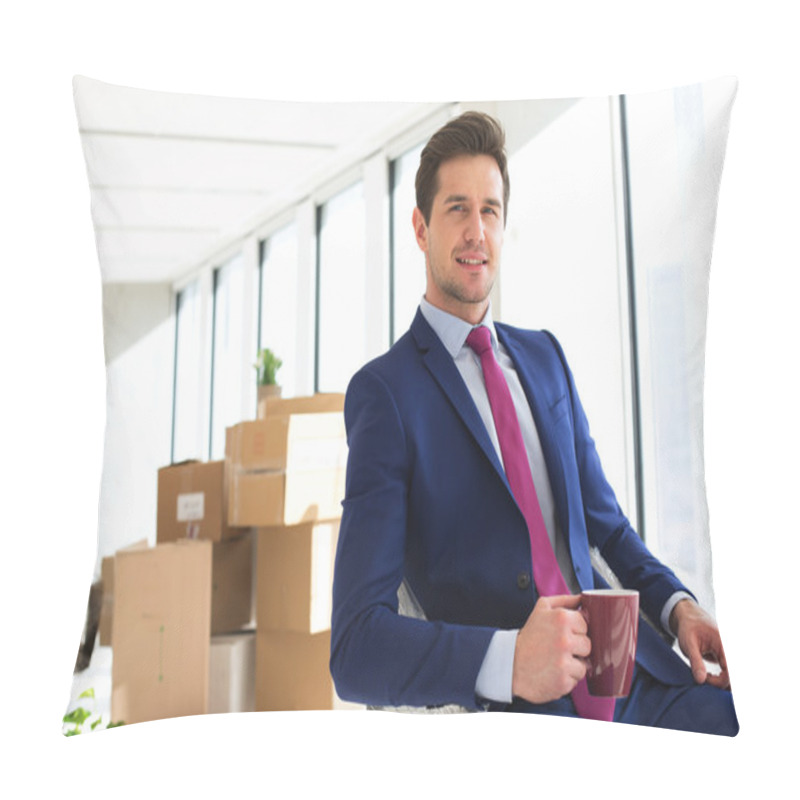 Personality  Businessman Having Coffee In New Office  Pillow Covers