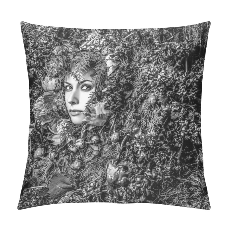 Personality  Fairy Tale Girl In Fantasy Stylization. Black-white Photo.  Pillow Covers