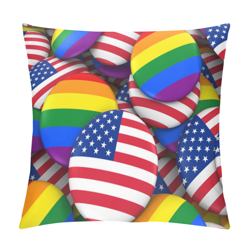 Personality  United States Gay Rights Concept - US Flag And Gay Pride Badges 3D Illustration Pillow Covers