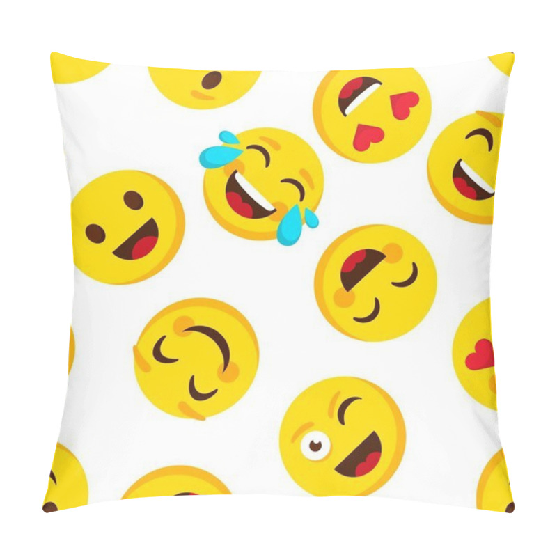 Personality  Emoticon Seamless Pattern. Emotions Cartoon Emojis Background. Funny Cute Faces Cartoon Kid Vector Wallpaper Pillow Covers