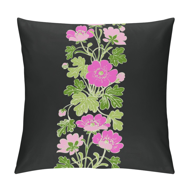 Personality  Floral Bush Retro On Black Background Vector, Hand Drawn Decorative Flower Vintage Contour, Closeup Branch With Flowers And Buds Print Design Pillow Covers