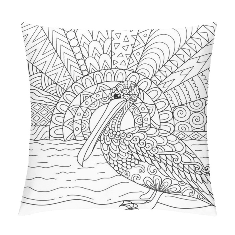 Personality  Line Art Design Of Pelican Bird In Florida State, USA For Printing On Products Like Mug, Coloring Book And So On. Stock Vector Pillow Covers