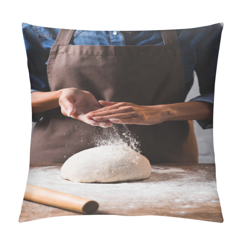 Personality  Cropped Shot Of Woman In Apron Kneading Dough For Pizza Pillow Covers