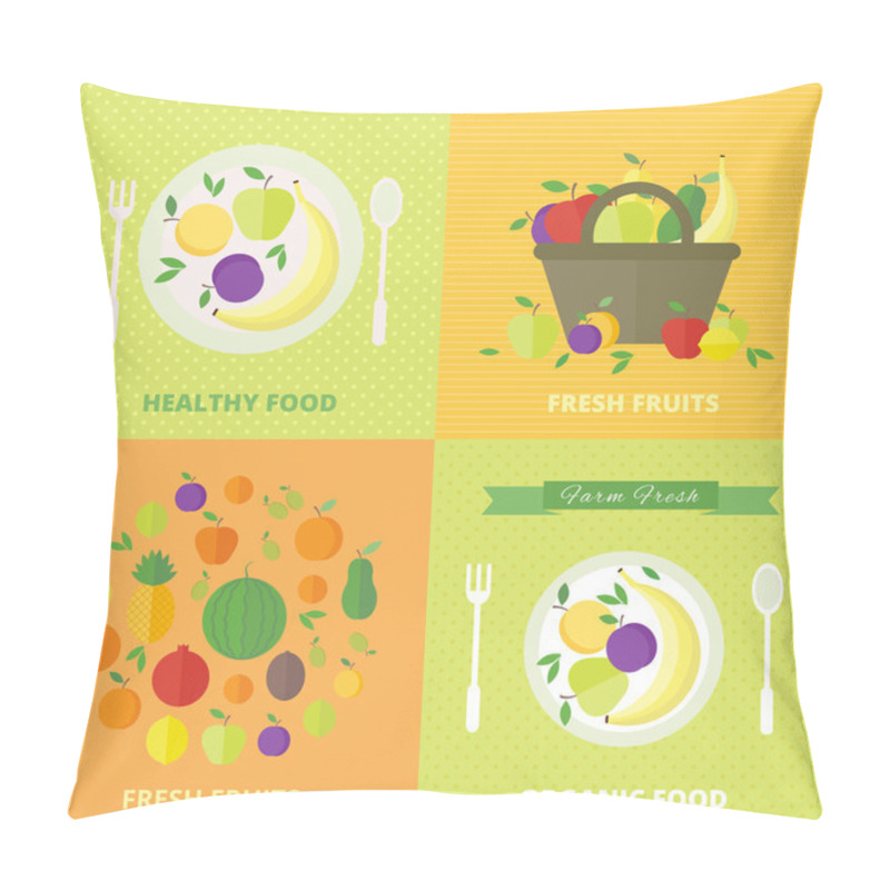 Personality  Vector Banners, Card With Fresh Fruits And Berries Pillow Covers