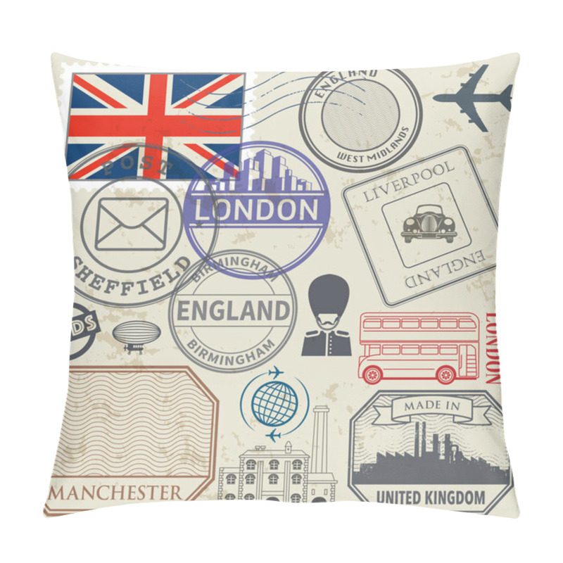 Personality  Travel Stamps Or Symbols Set England, London And United Kingdom Pillow Covers