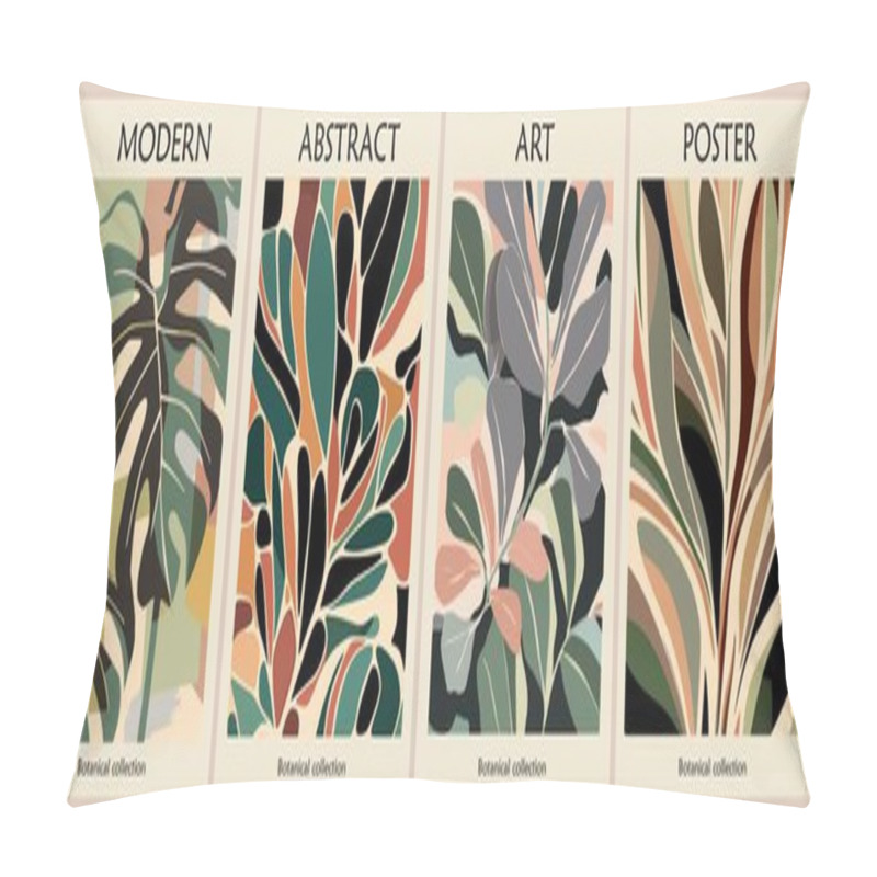 Personality  Set Of Retro-inspired Abstract Botanical Posters With Eucalyptus, Monstera, Tropical Leaves In A Vibrant Mid-century Modern Color Palette. Contemporary Wall Art, Cover Wallpaper Vector Template. Pillow Covers