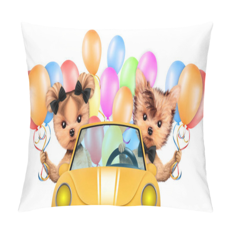 Personality  Couple Of Dogs Ssitting In Cabriolet With Balloons Pillow Covers