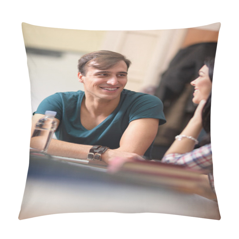 Personality  Couple Of Student Socializing After Class Pillow Covers