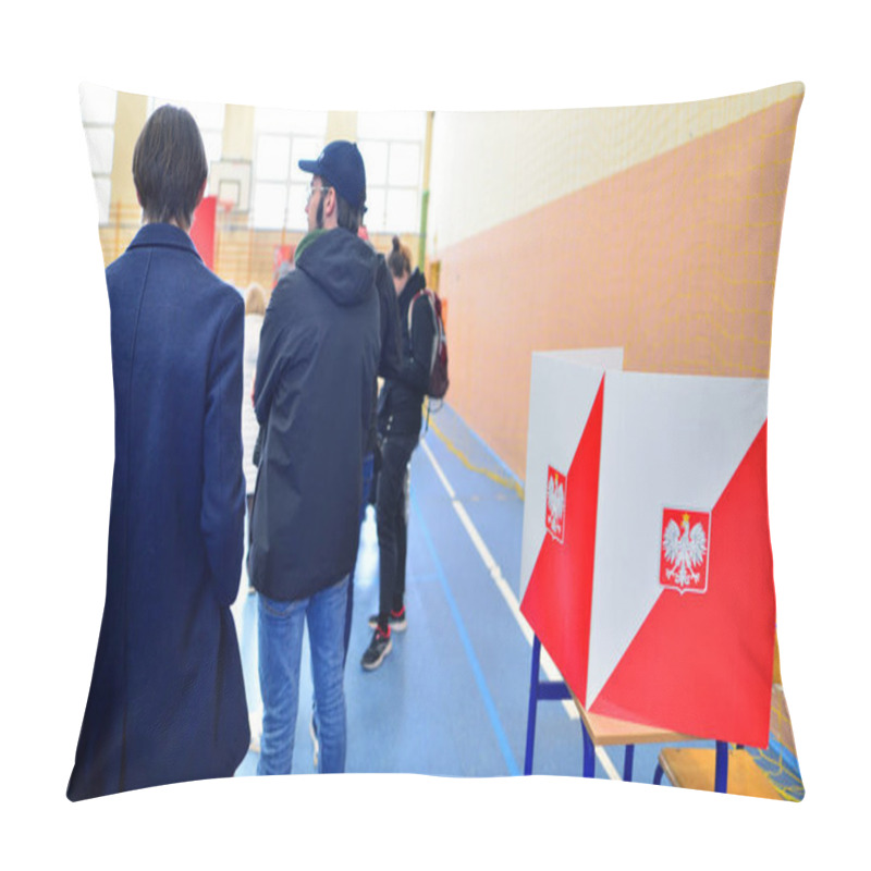 Personality  Warsaw, Poland 15 October 2023. Parliamentary Elections In Poland. The Process Of Voting At A Polling Station. Pillow Covers