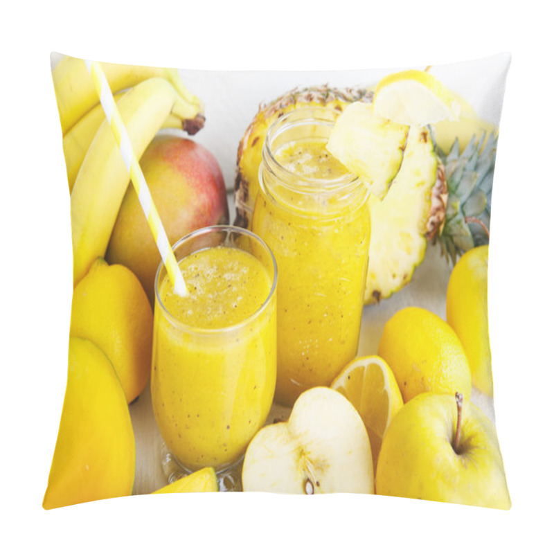 Personality  Fresh Organic Yellow Smoothie With Banana, Apple, Mango, Pear, P Pillow Covers