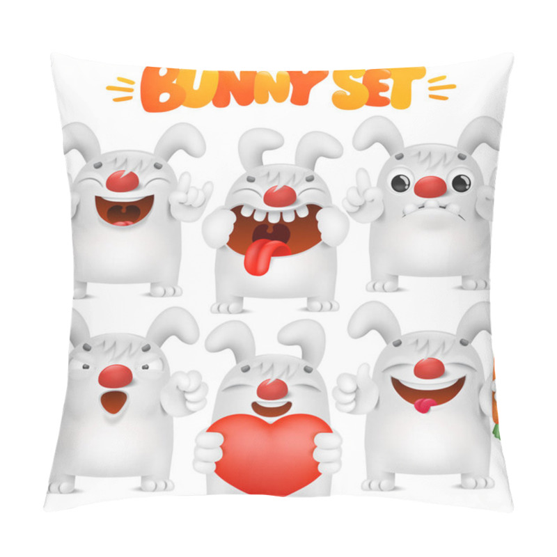 Personality  Cute White Bunny Cartoon Emoji Character In Various Emotions Situations Collection Pillow Covers