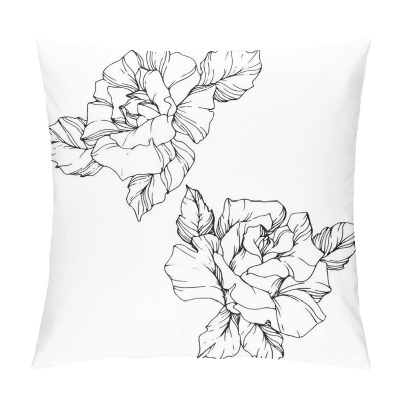 Personality  Vector. Rose Flowers Isolated Illustration Element On White Background. Black And White Engraved Ink Art Pillow Covers