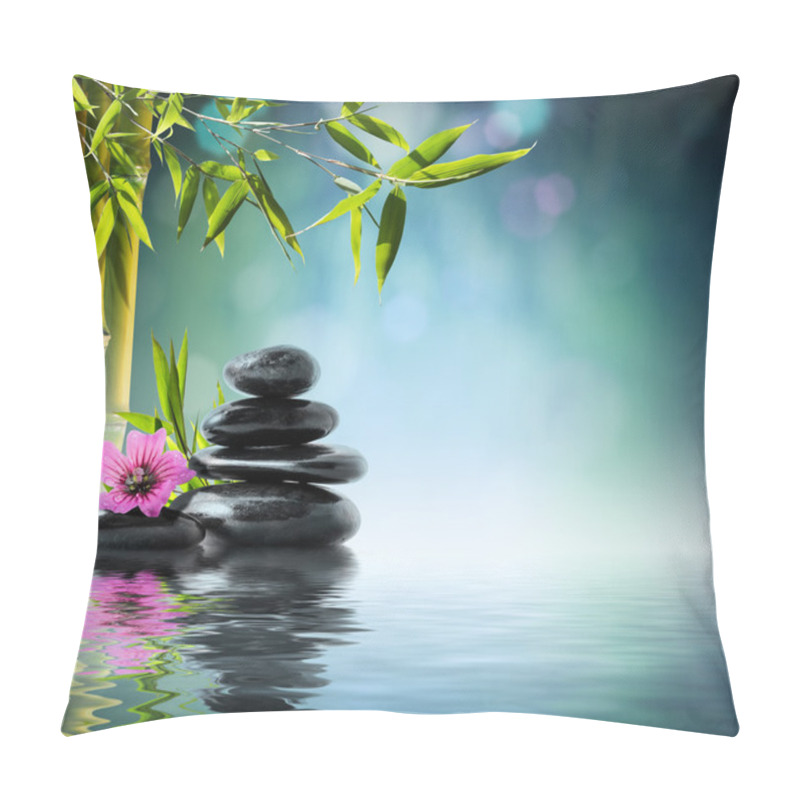 Personality  Tower Black Stone And Hibiscus With Bamboo On The Water Pillow Covers