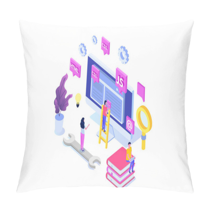 Personality  Web Design And Front End Development Isometric Concept. Vector I Pillow Covers