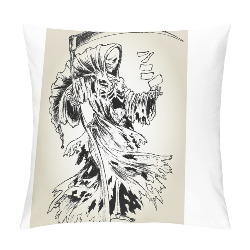 Personality  Grim Reaper In Cloak With Scythe Pillow Covers