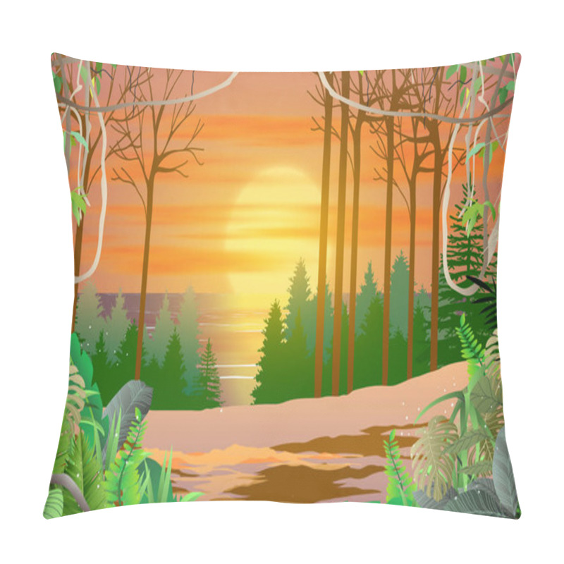 Personality   Landscape Of Forest At The Beach In Morning Pillow Covers