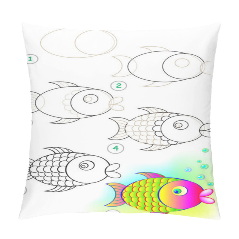 Personality  Page Shows How To Learn Step By Step To Draw A Fish. Pillow Covers