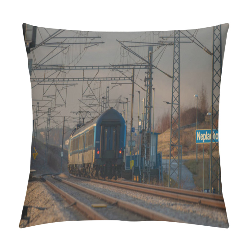 Personality  Fast Railway Electric Tracks In Cold Winter Fresh Morning With Fast Trains Near Dynin CZ 12 04 2024 Pillow Covers