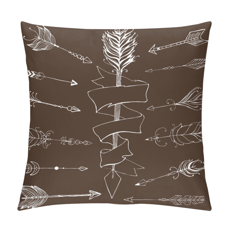 Personality  Monochrome Tribal Set With Arrows, Hand Drawn Ethnic Collection With Arrows For Design, Rustic Decorative Arrows, Hippie And Boho Style Vector Illustration. Pillow Covers