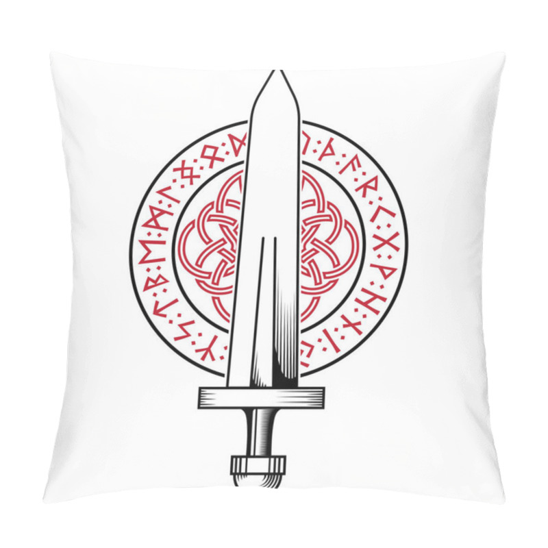 Personality  Viking Design. Viking Sword In A Circle From Ancient Scandinavian Runes And Celtic-Scandinavian Pattern Pillow Covers