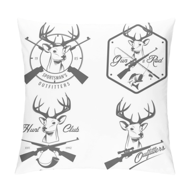 Personality  Set Of Hunting And Fishing Labels And Badges Pillow Covers