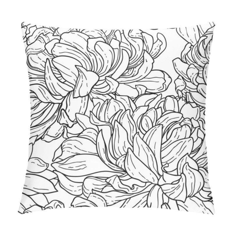 Personality  Seamless Black And White Pattern With Chrysanthemum Pillow Covers