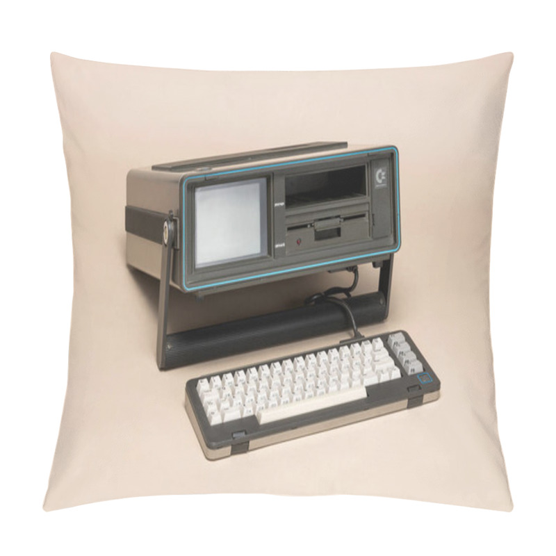 Personality  Pavia, Lombardy, Italy - October 12, 2024: Commodore SX-64 Executive Computer, It Was Osborne 1 Competitor. Price In 1984: $995. Shown At Ctrl+Alt Museum.  Pillow Covers