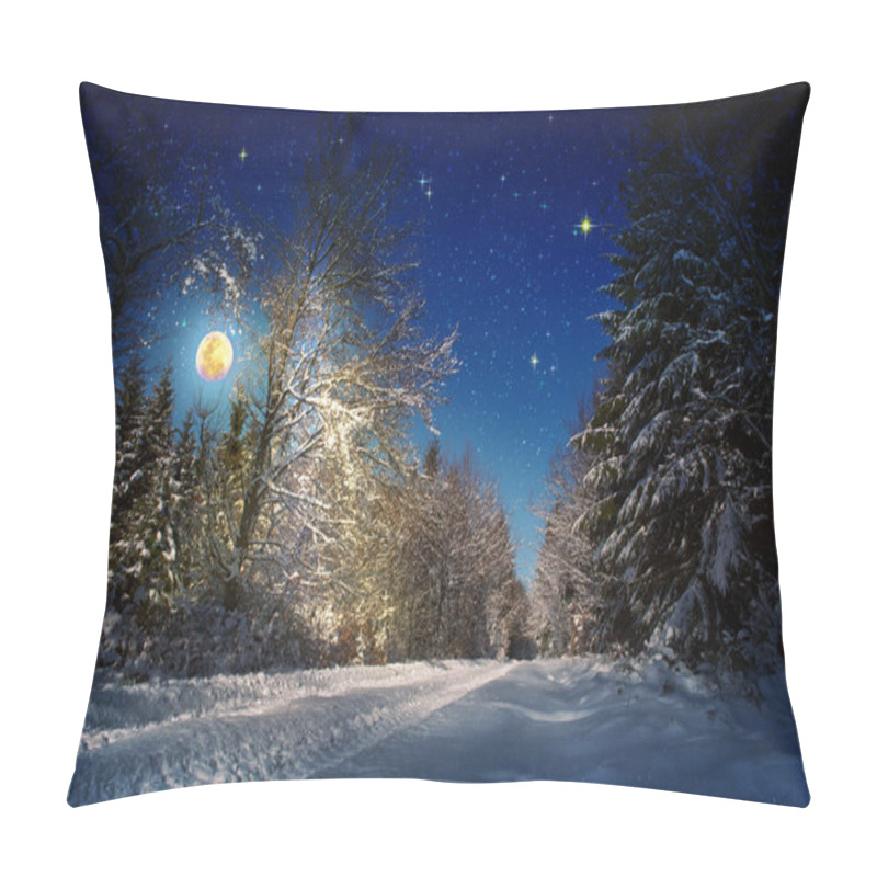 Personality  Christmas Background With Stars And Big Moon In Winter Forest. Pillow Covers