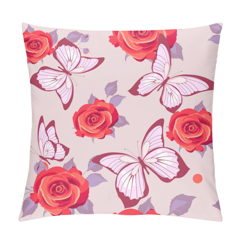 Personality  Seamless Pattern Pattern With Roses And Butterflies On Pastel Background  Pillow Covers