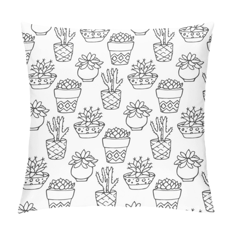 Personality  Cactus Seamless Pattern Illustration. Vector Succulent And Cacti Hand Drawn Set. In Door Plants In Pots. Pillow Covers